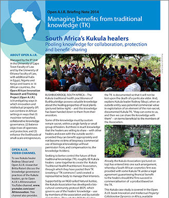 Managing Benefits from Traditional Knowledge (TK)